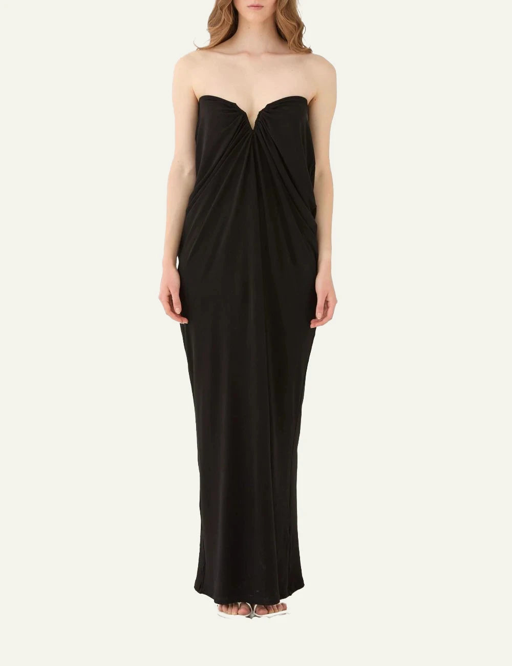 Eleh abito black strapless maxi dress draped front