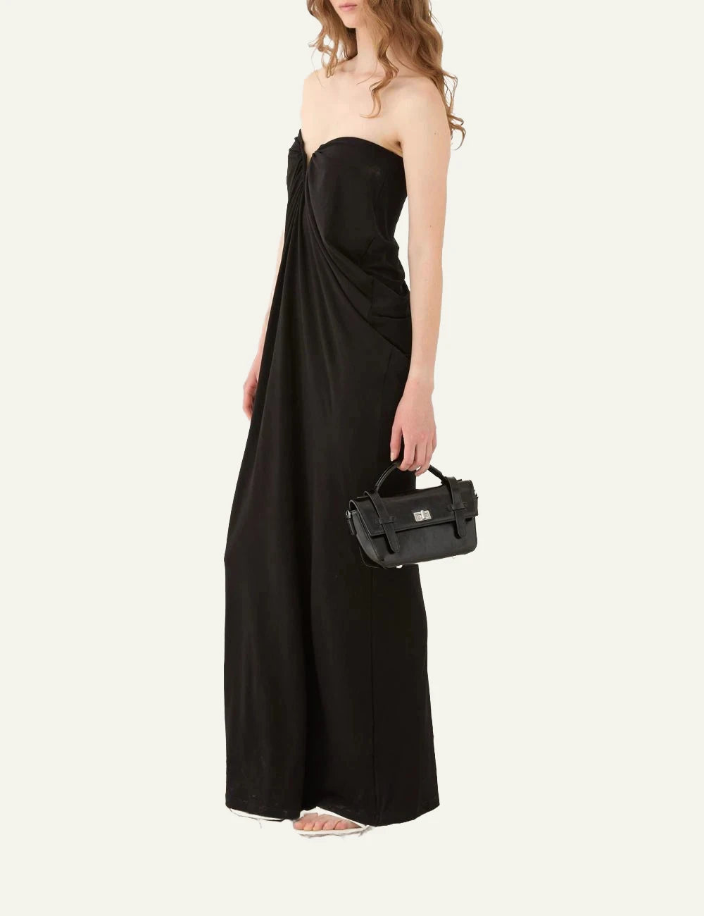 Eleh abito black strapless maxi dress draped side