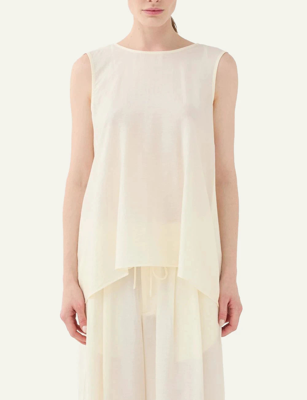 Eleh blusa off white sleeveless asymmetrical top front
