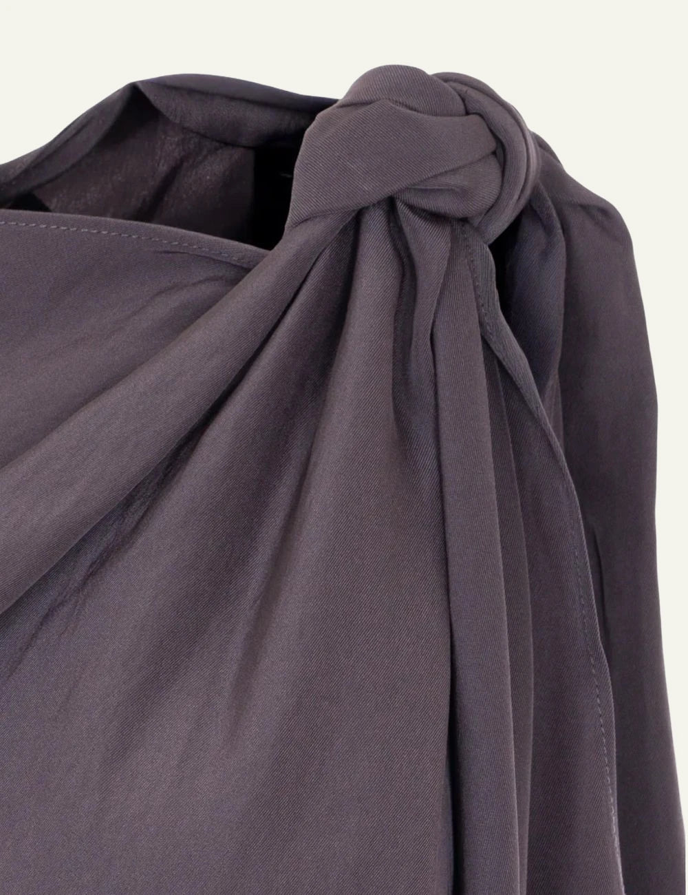 Eleh draped top brown me knot detail asymmetric hem front detail view