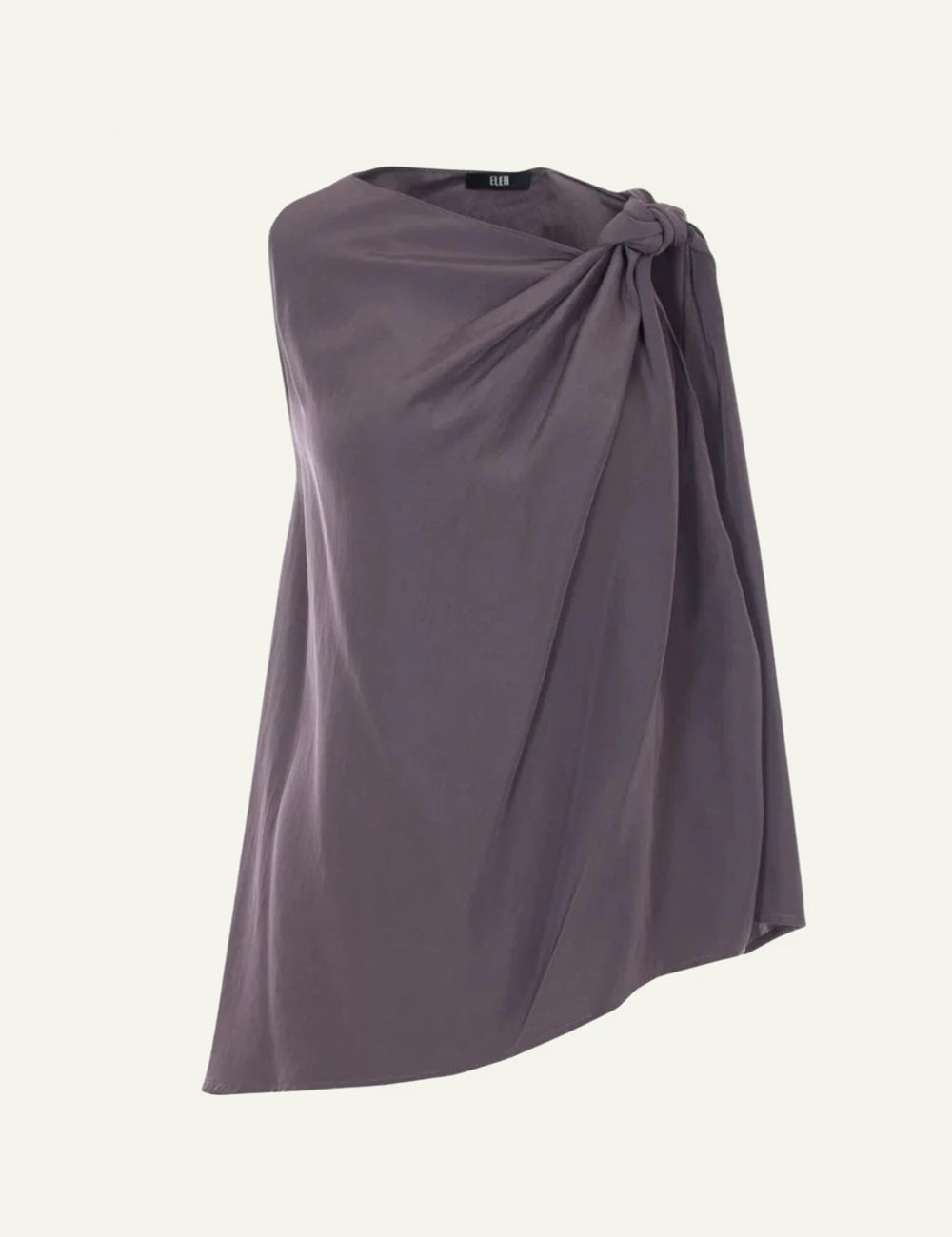Eleh draped top brown me knot detail asymmetric hem front flat view