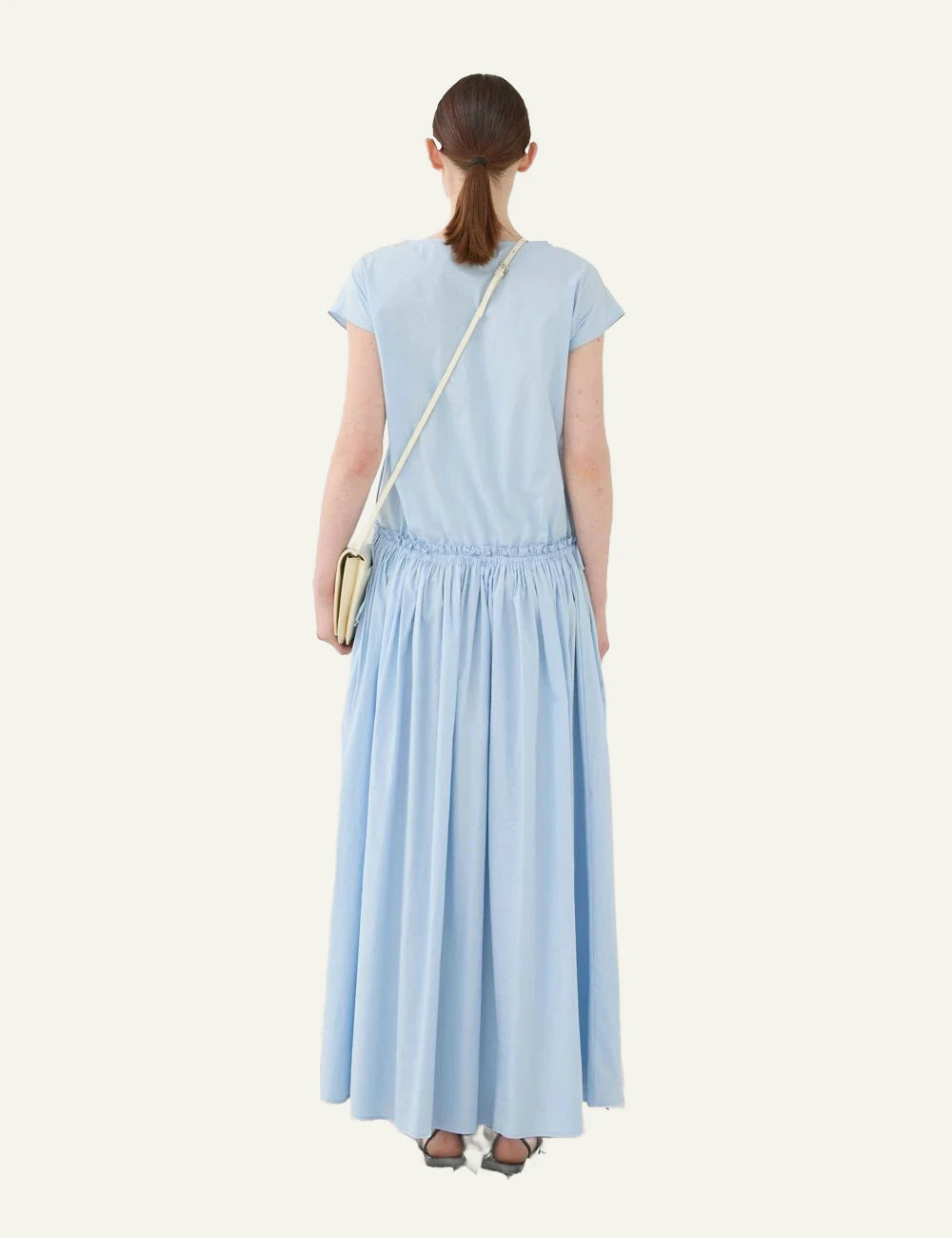 Eleh abito light blue maxi dress gathered waist back