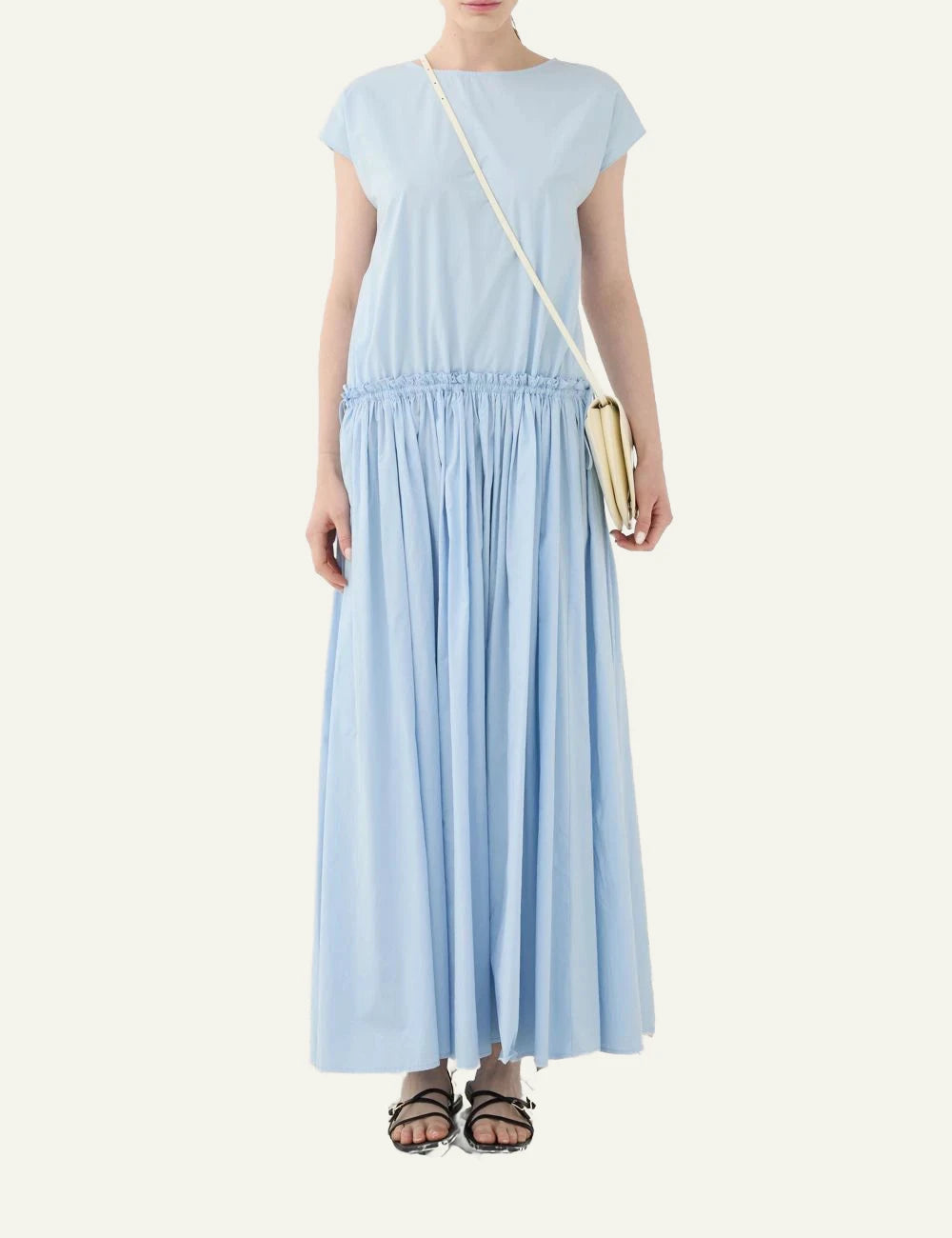 Eleh abito light blue maxi dress gathered waist front