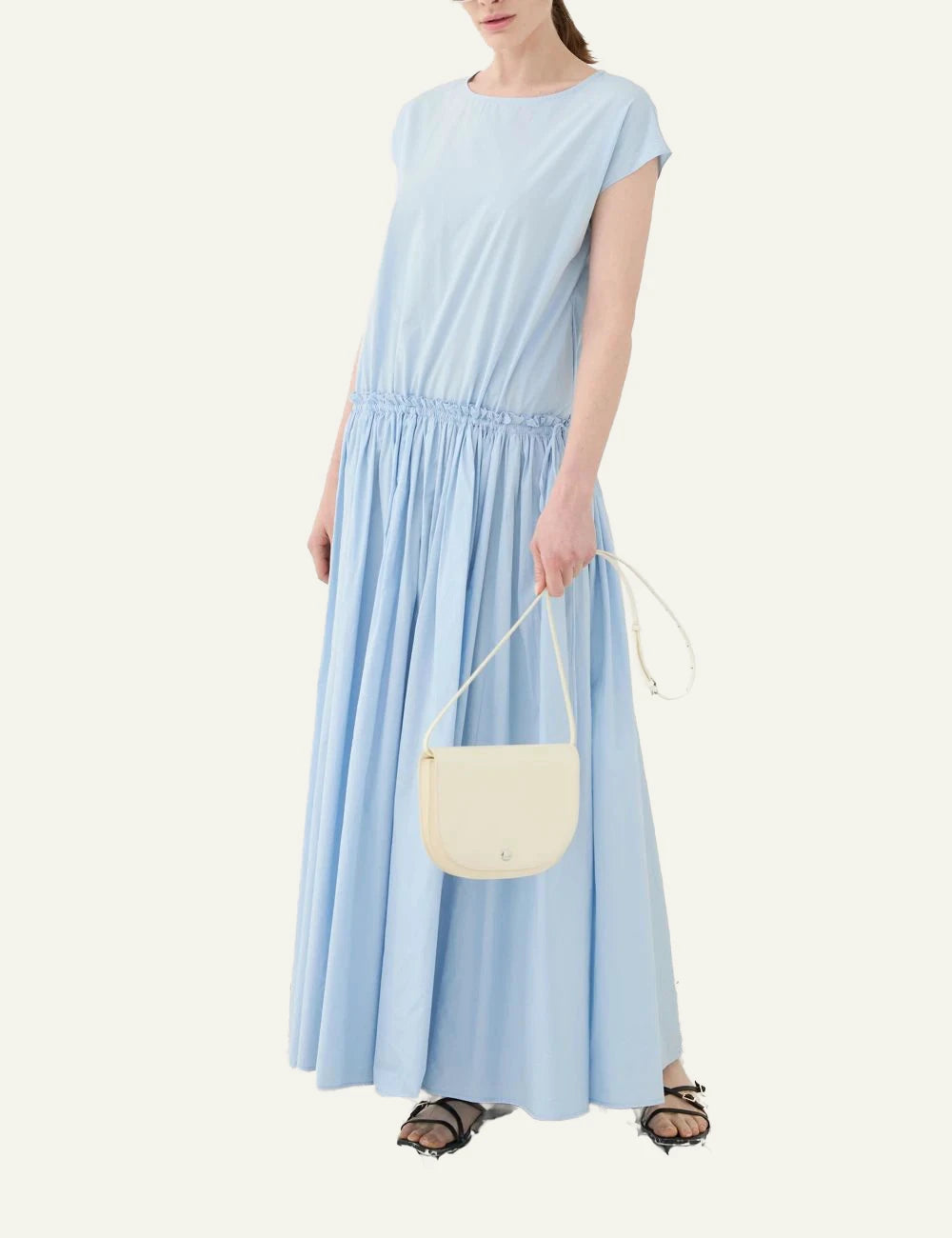 Eleh abito light blue maxi dress gathered waist side