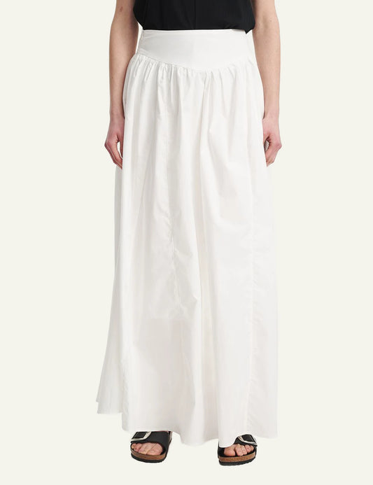 Eleh maxi skirt white cotton flowy front model view