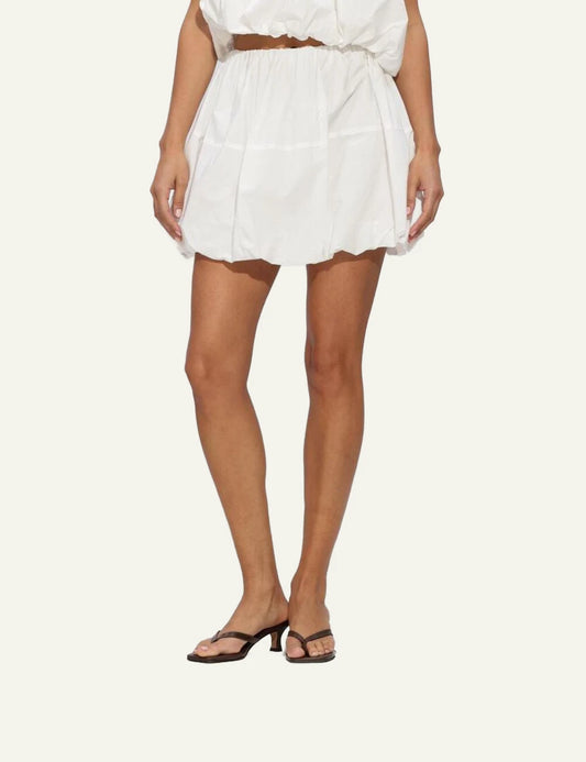 Eleh white mini balloon skirt elastic waist front model view