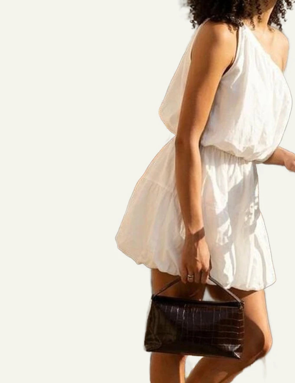Eleh white mini balloon skirt elastic waist side model view