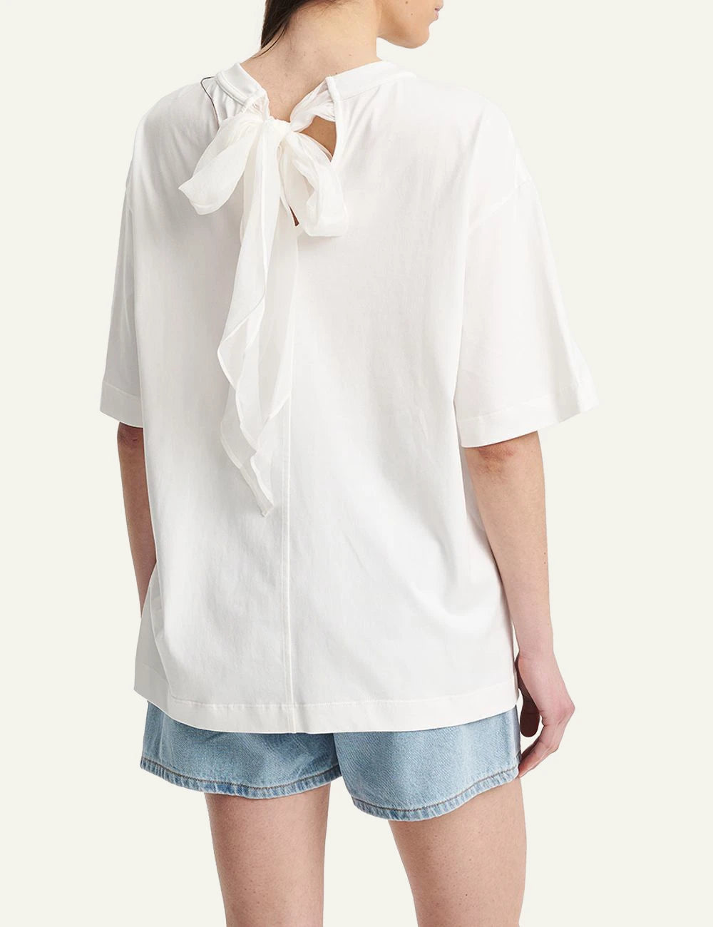 Eleh oversized white top short sleeve back bow detail back