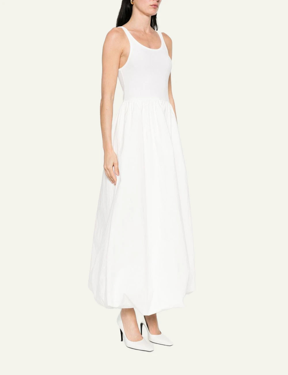 Eleh white sleeveless dress scoop neck full skirt side view