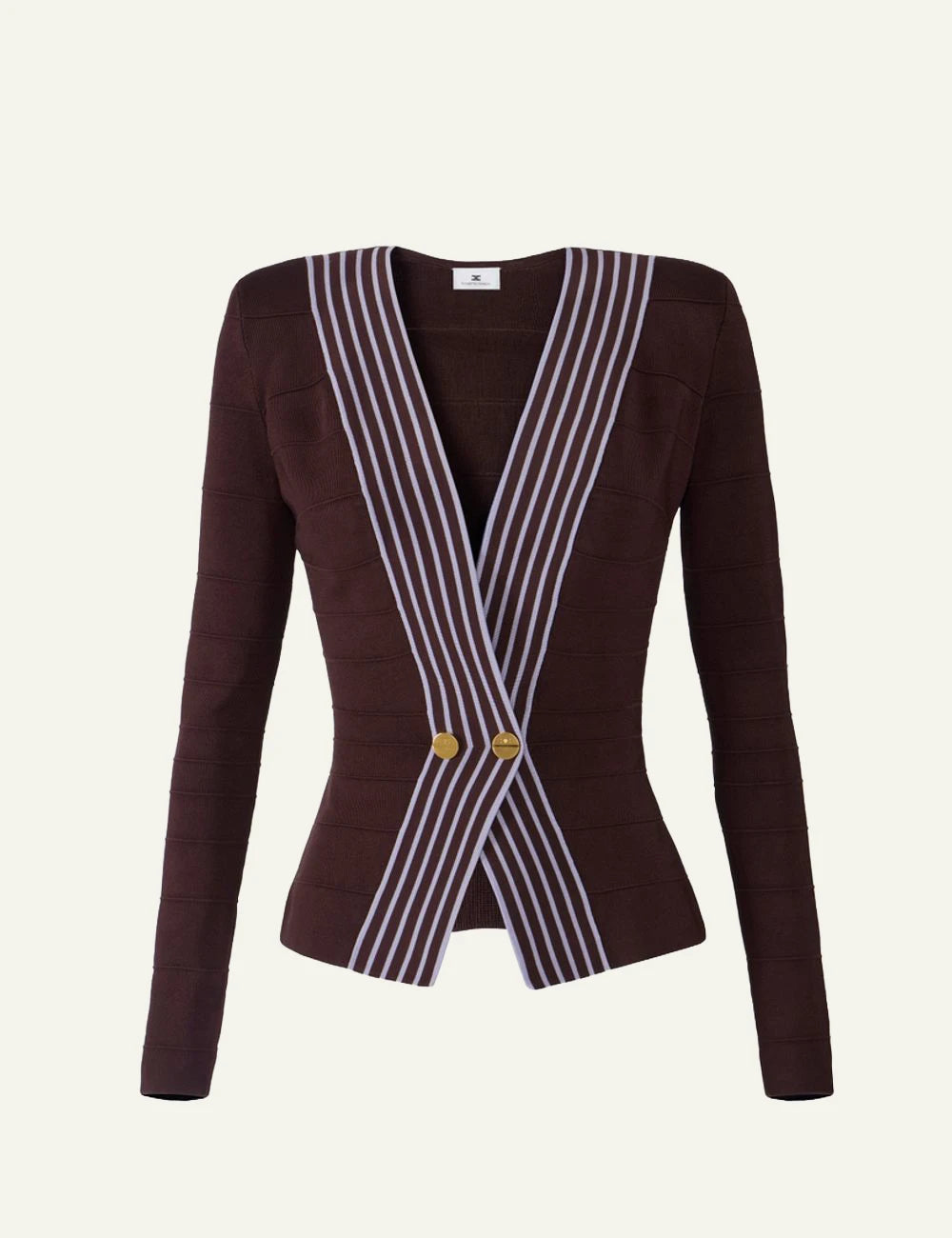 Elisabetta Franchi knit top striped bands brown front view