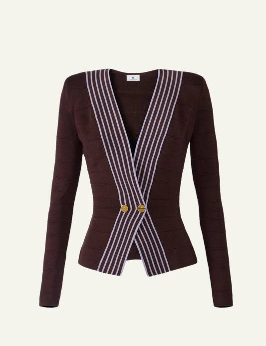 Elisabetta Franchi knit top striped bands brown front view