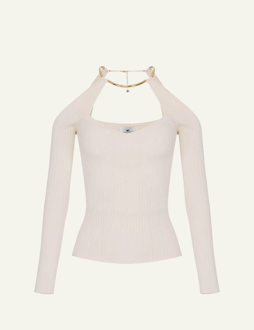 Elisabetta Franchi knit halter top cream front gold collar