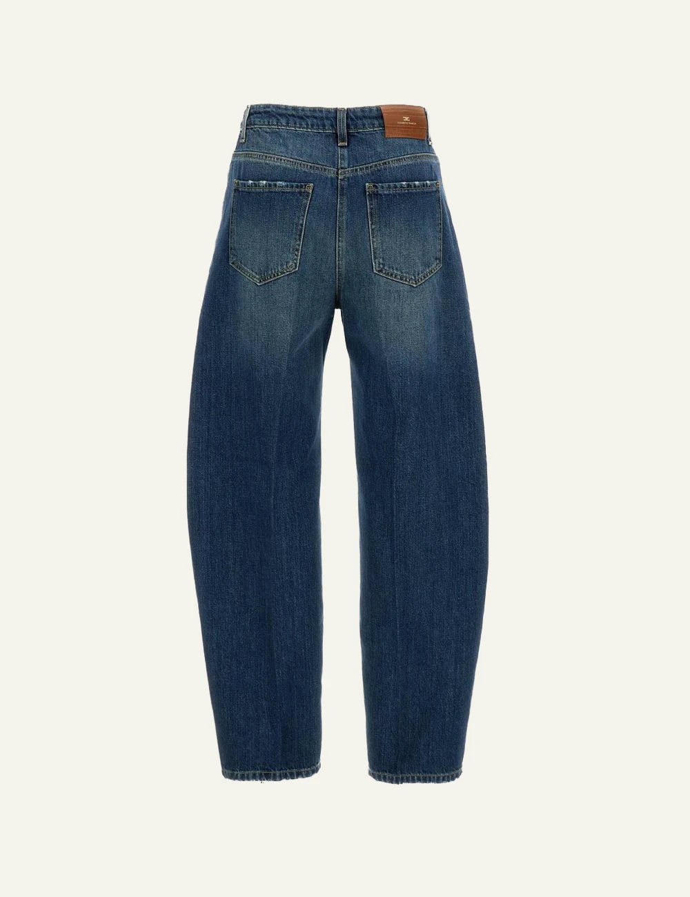 Elisabetta Franchi blue high-waisted wide leg barrel jeans back view