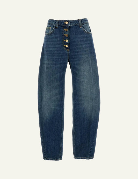 Elisabetta Franchi blue high-waisted wide leg barrel jeans front view