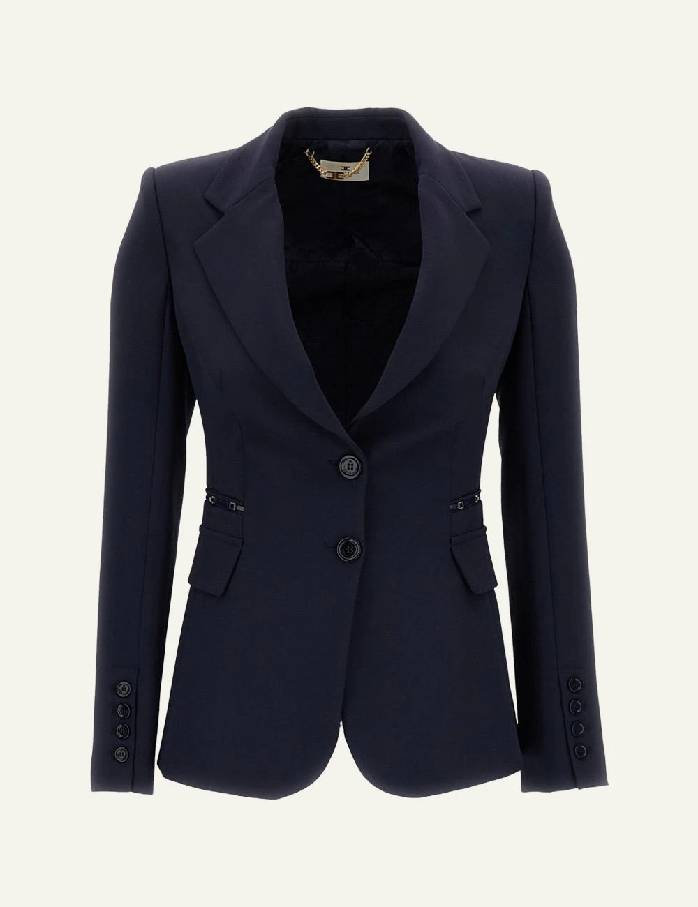 Elisabetta Franchi navy slim fit single-breasted blazer front view