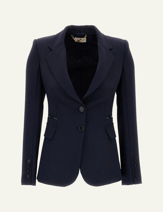 Elisabetta Franchi navy slim fit single-breasted blazer front view