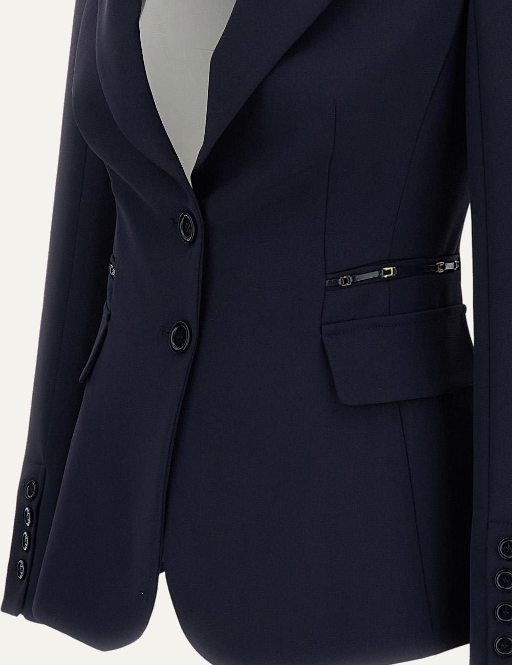 Elisabetta Franchi navy slim fit single-breasted blazer detail view