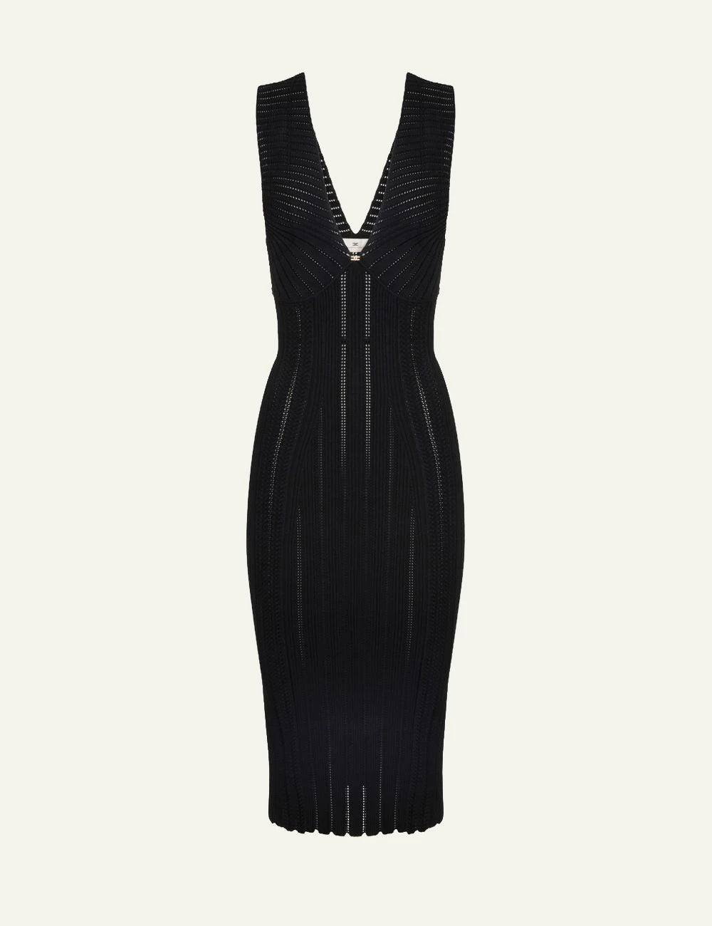 Elisabetta Franchi black knit midi dress V neck front flat  view