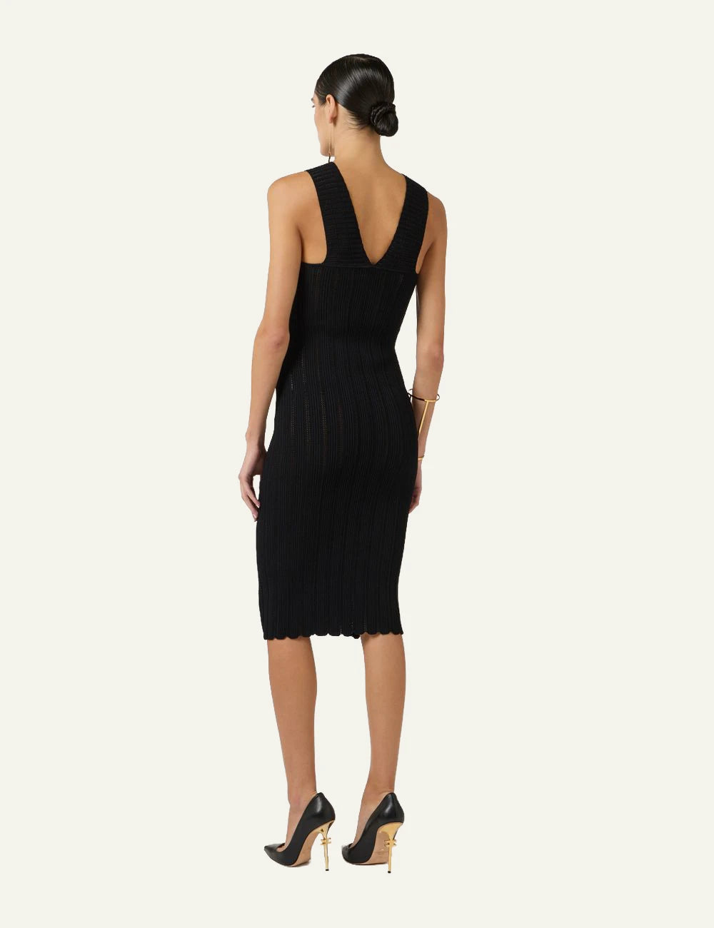 Elisabetta Franchi black knit midi dress V neck back view