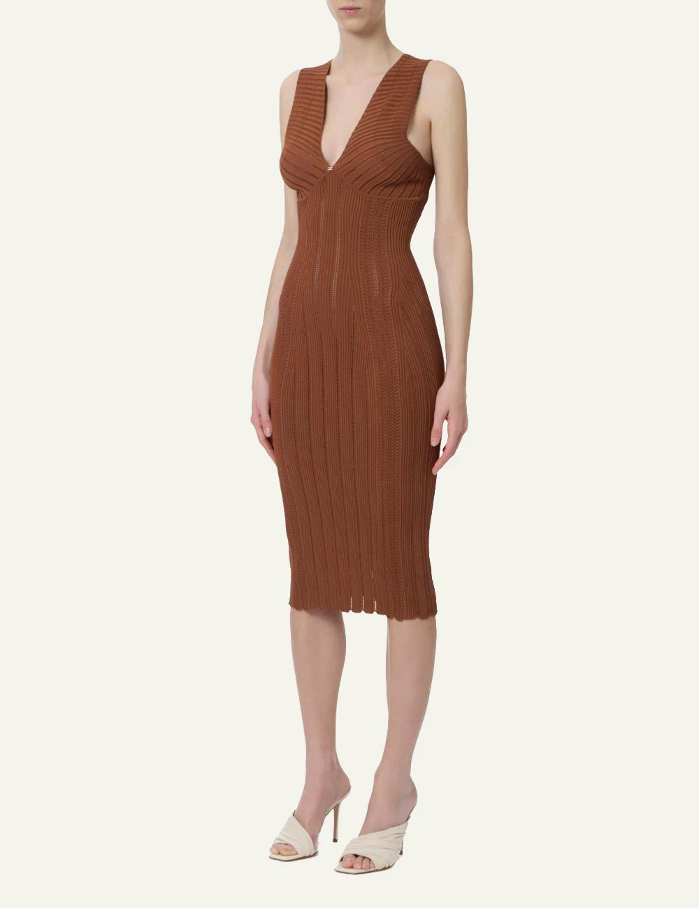 Elisabetta Franchi slim knit dress me openwork pattern full model front view