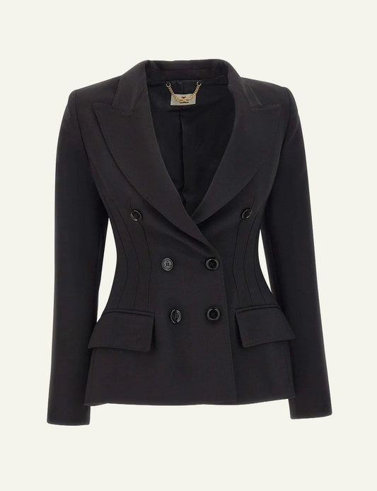 Elisabetta Franchi black double-breasted slim fit crepe blazer