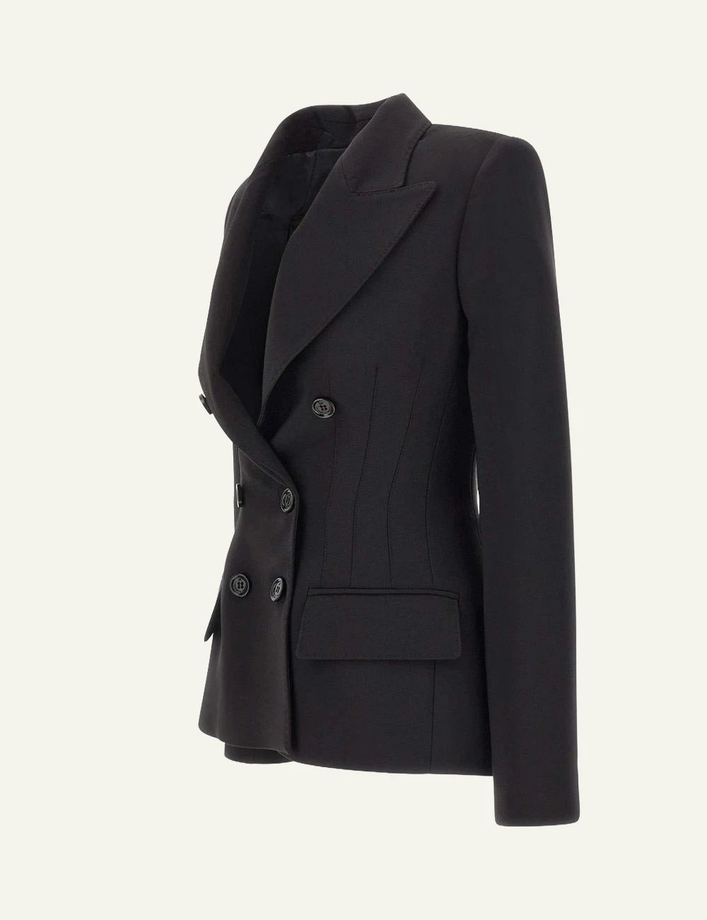 Elisabetta Franchi black double-breasted slim fit crepe blazer side