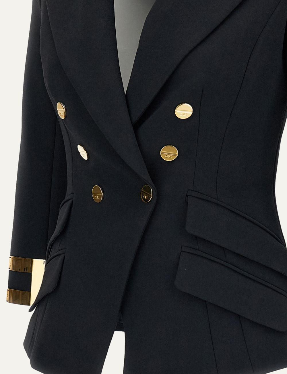 Elisabetta Franchi black double-breasted slim fit blazer with gold-tone buttons detail