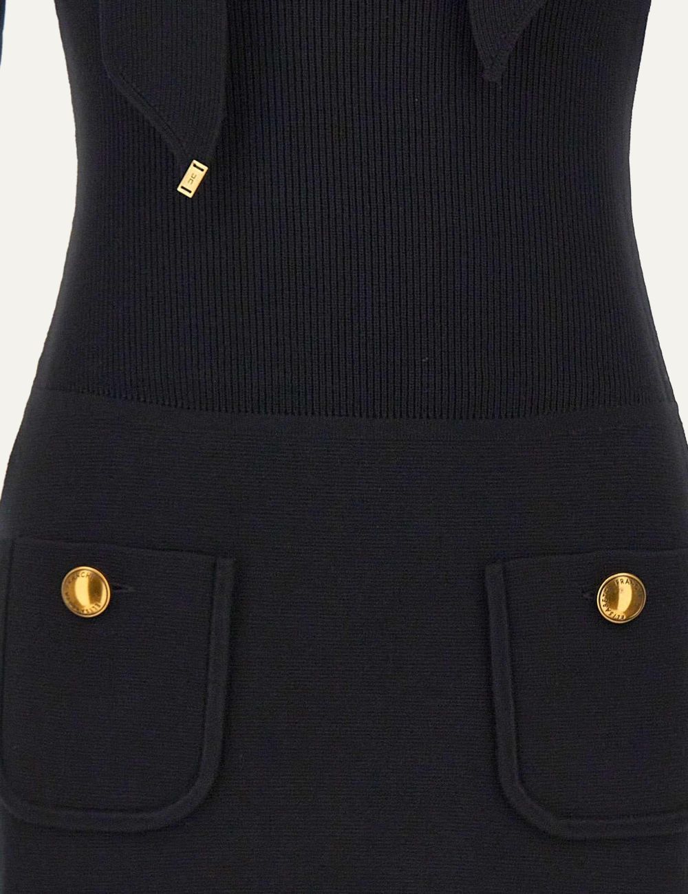 Elisabetta Franchi black ribbed knit mini dress with scarf detail