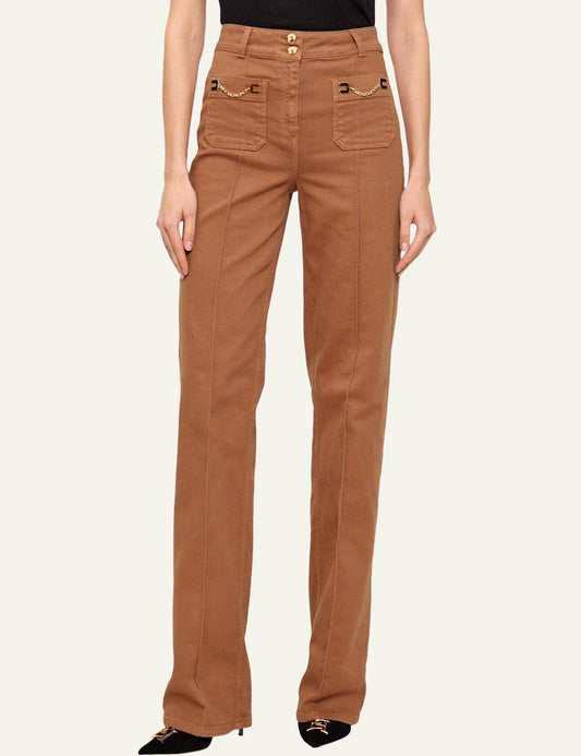 elisabetta franchi camel jeans gold chain pocket front 