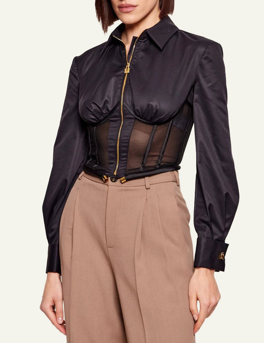 Elisabetta Franchi corset zip shirt black front worn look