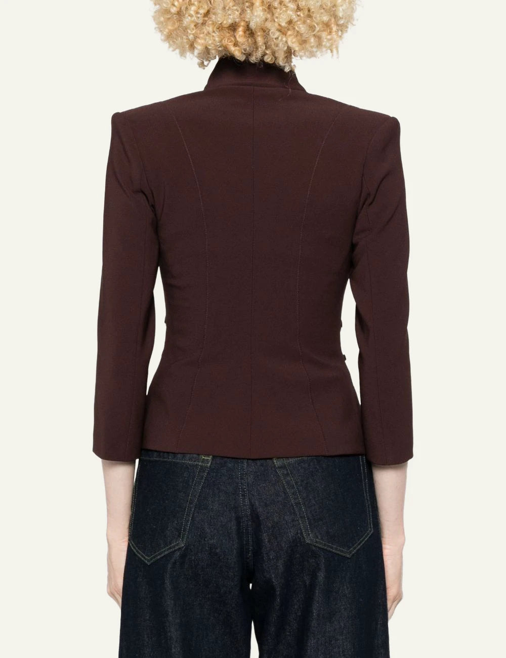 elisabetta franchi brown crepe blazer satin bust corset straps back