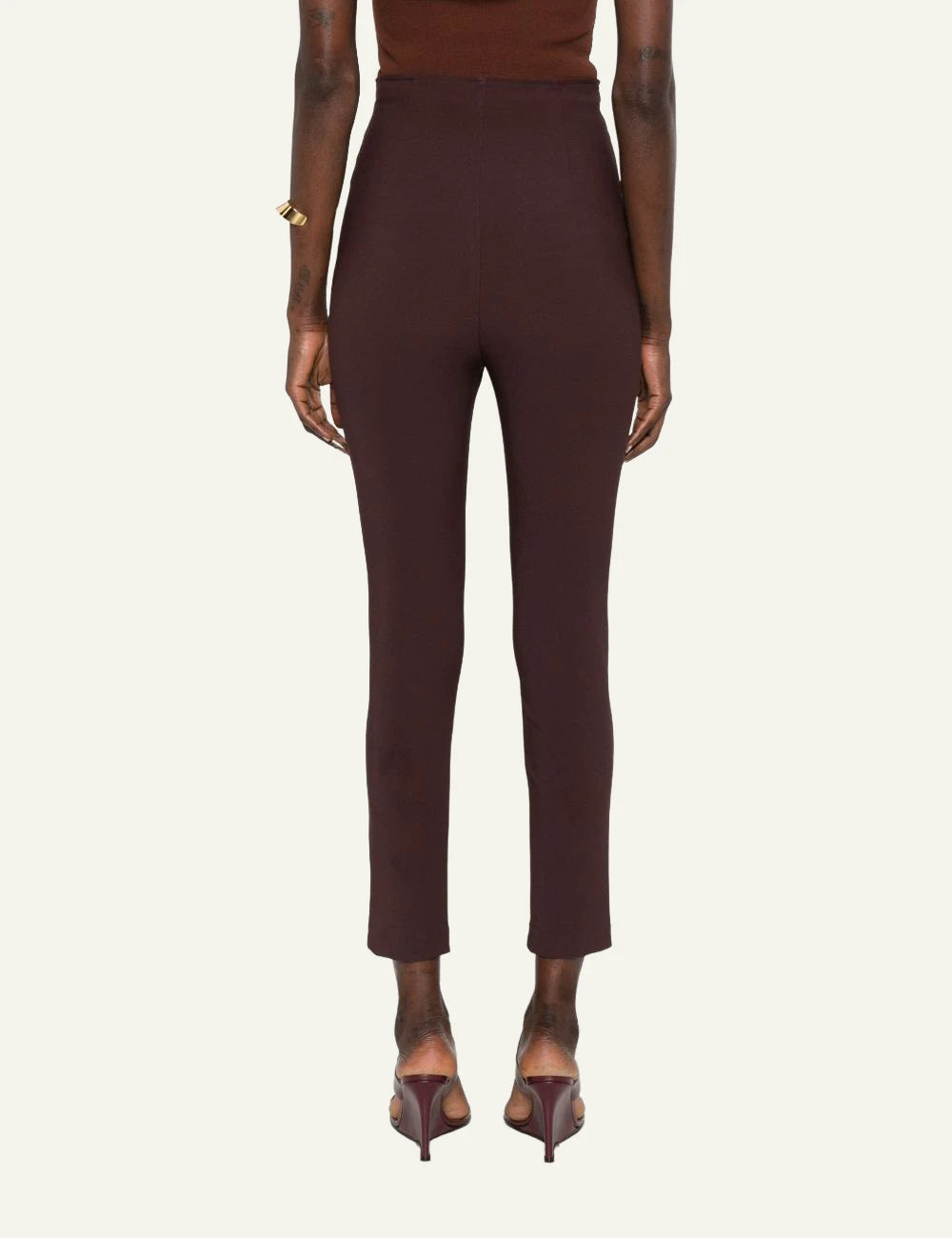Elisabetta franchi brown crepe trousers corset straps gold logo back