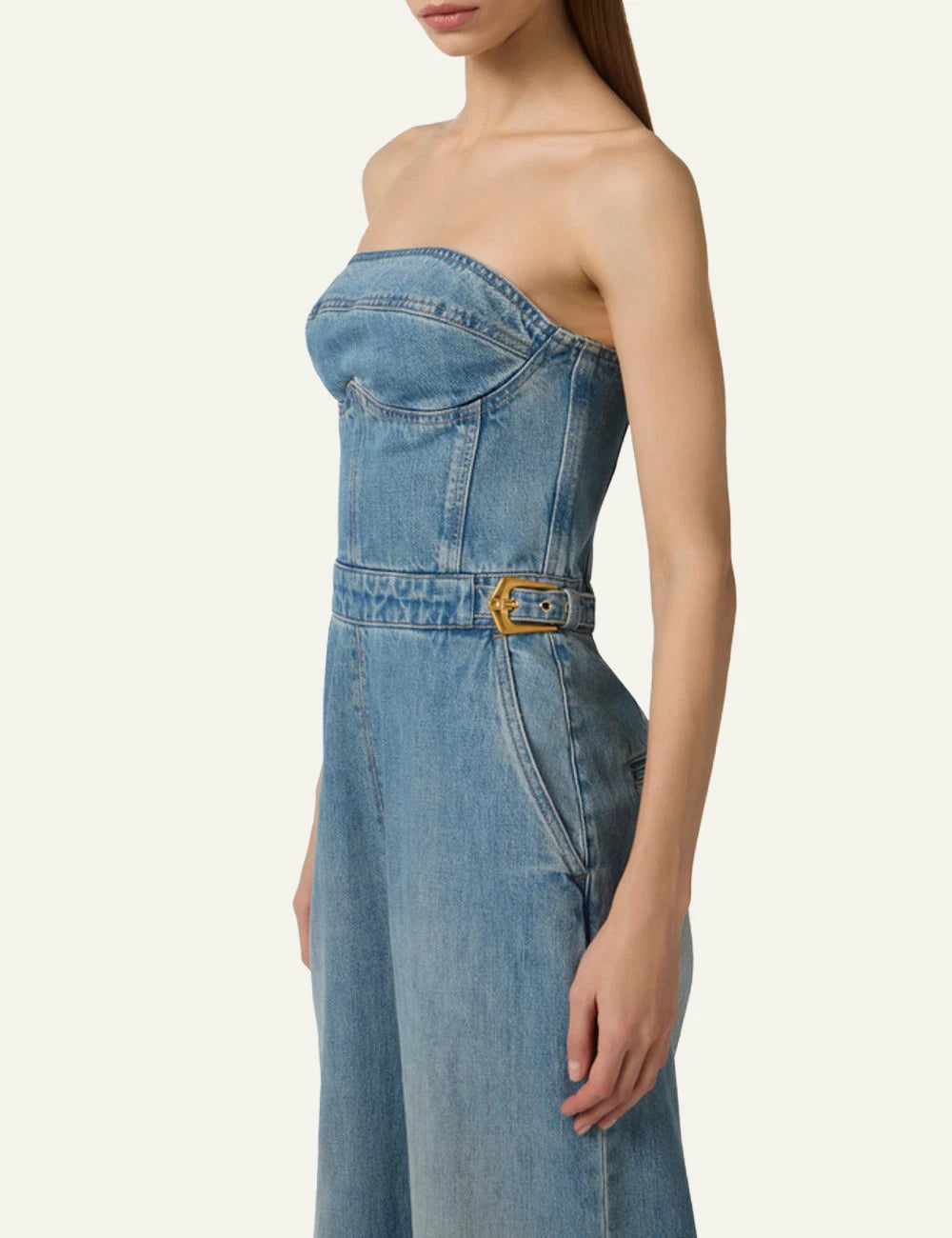 Elisabetta Franchi denim jumpsuit blue side view
