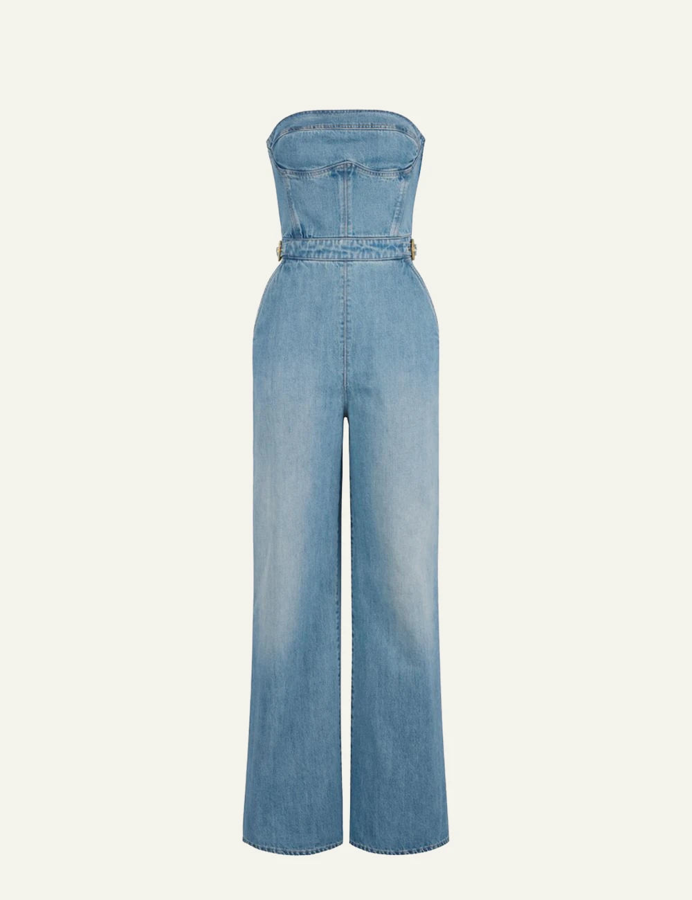 Elisabetta Franchi denim jumpsuit blue front view
