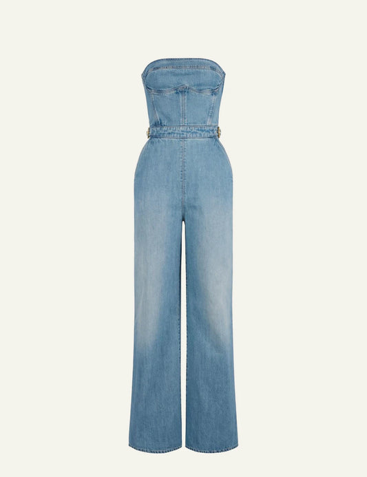Elisabetta Franchi denim jumpsuit blue front view