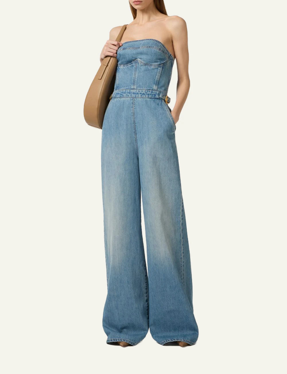 Elisabetta Franchi denim jumpsuit blue worn look