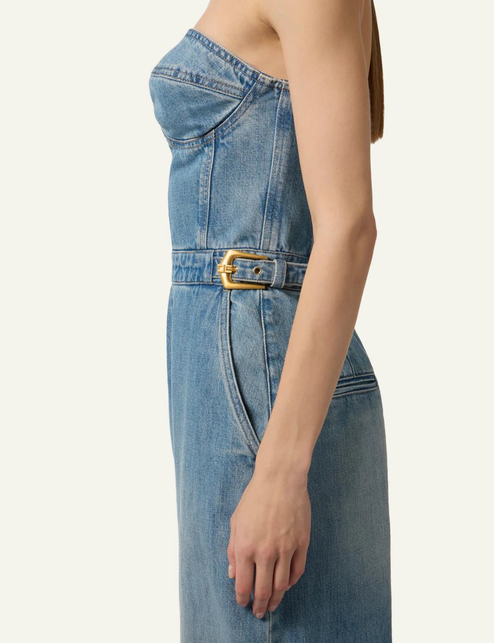 Elisabetta Franchi denim jumpsuit blue detail view