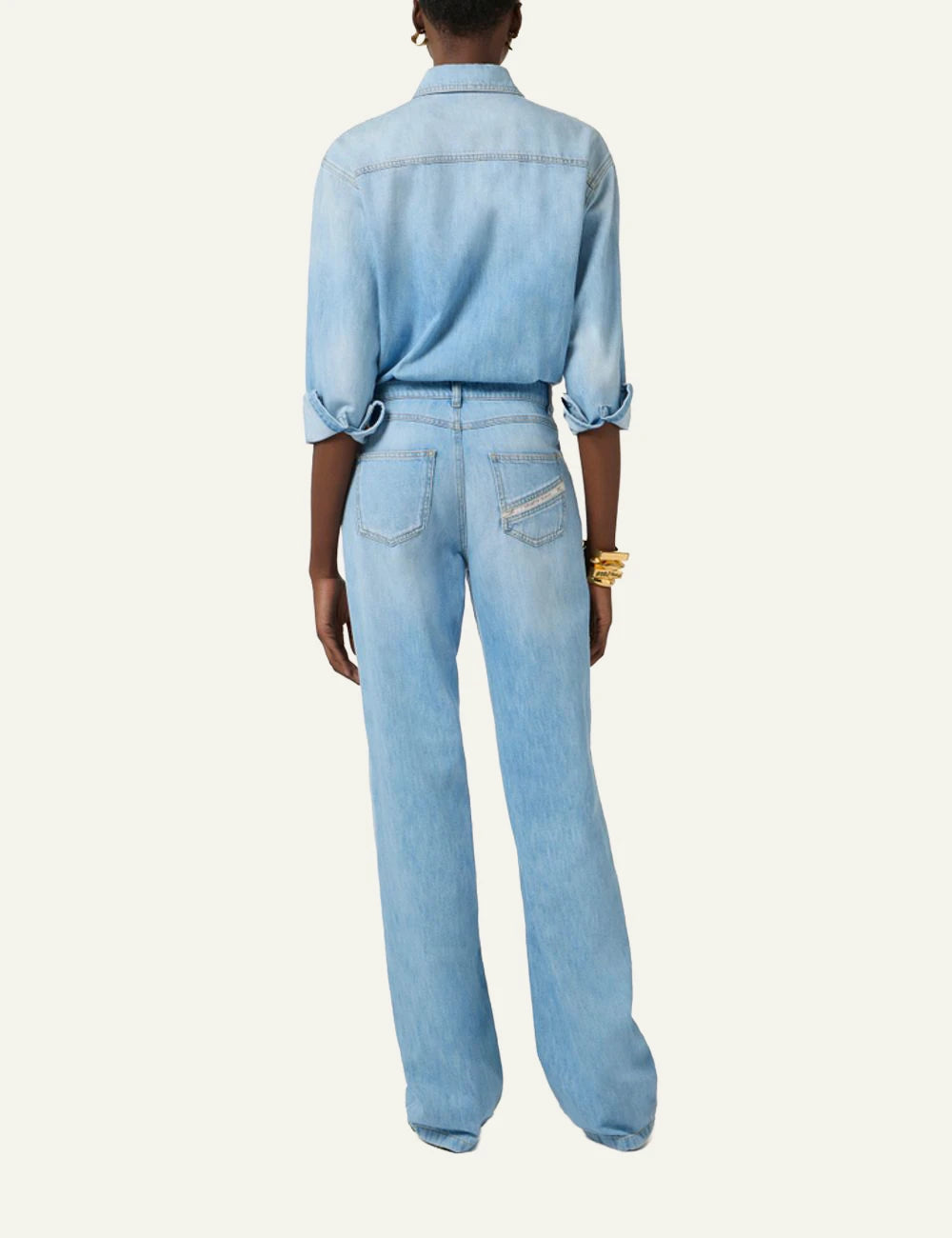 Elisabetta Franchi denim jumpsuit light blue back view