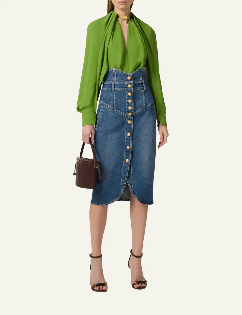 Elisabetta Franchi denim midi skirt blue worn look