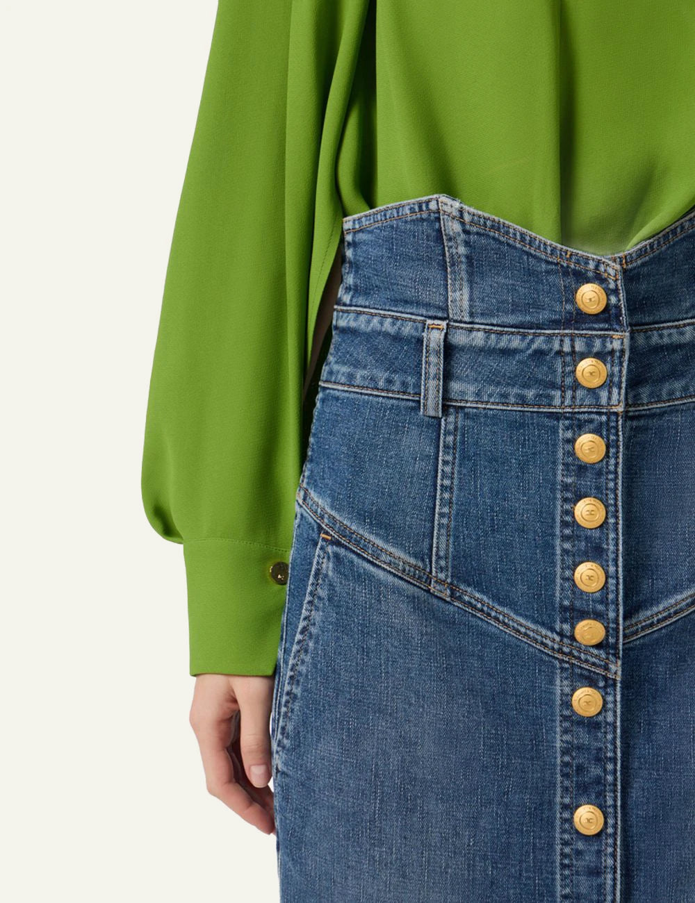 Elisabetta Franchi denim midi skirt blue button detail