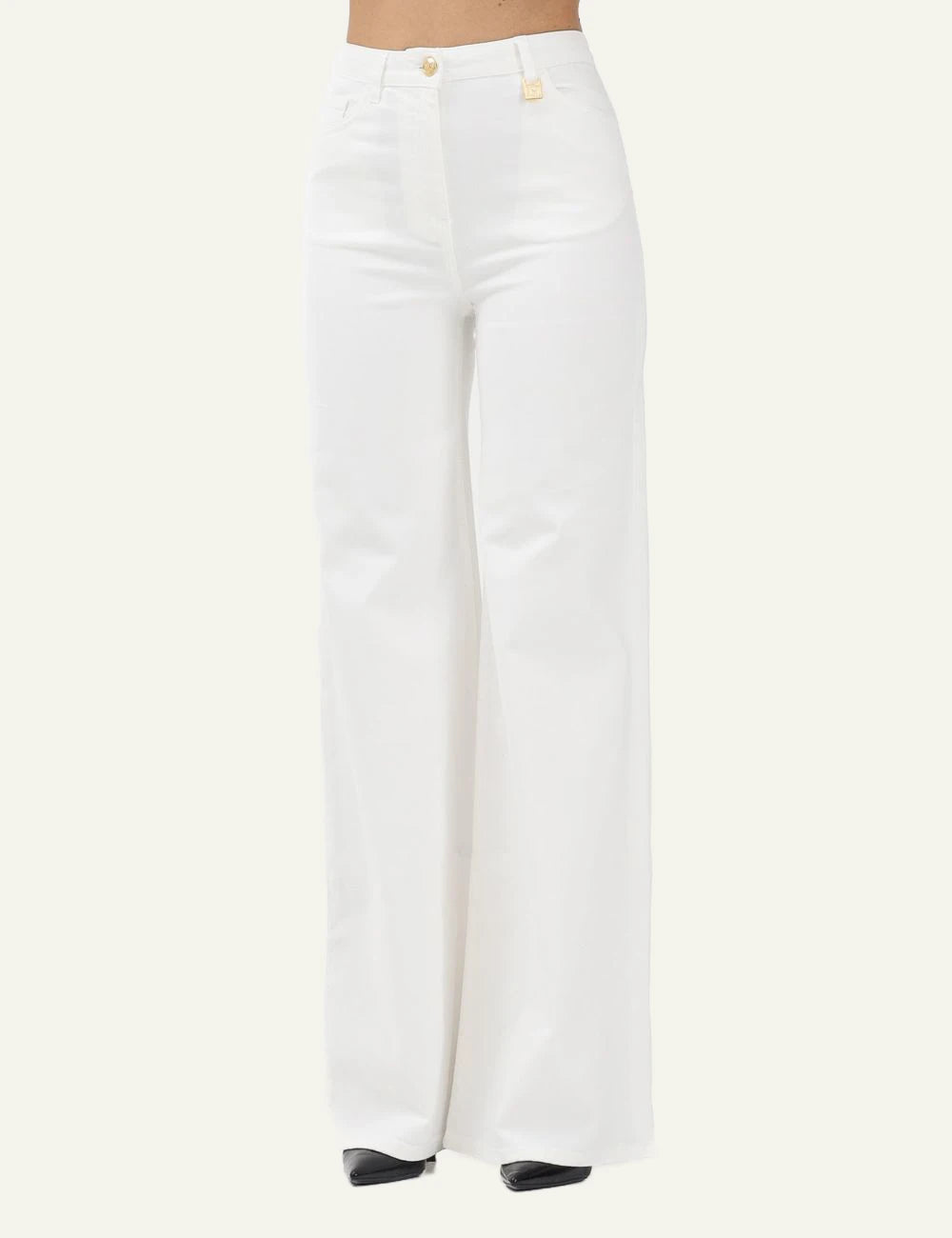 Elisabetta Franchi denim pants beige front view