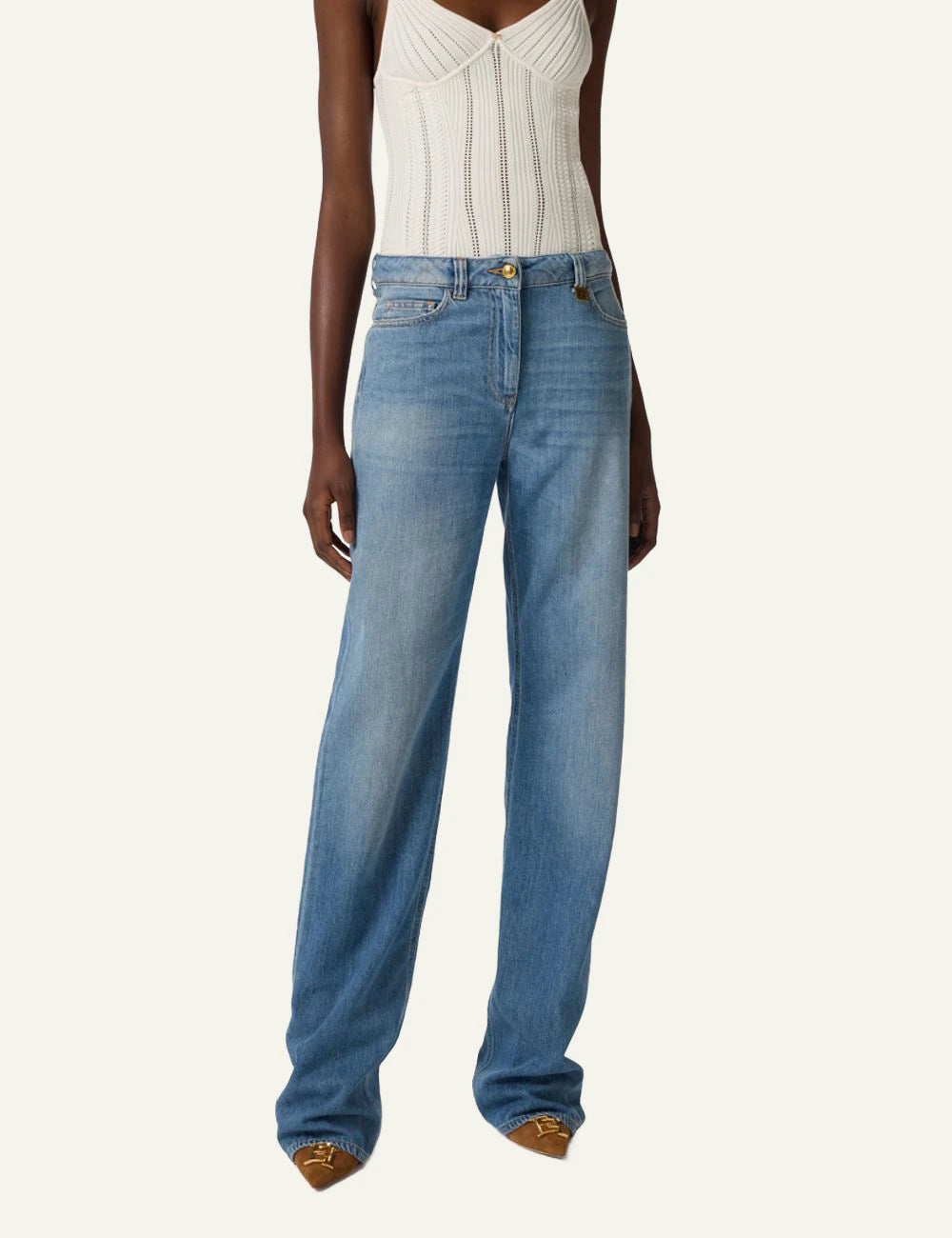 Elisabetta Franchi denim pants blue front worn look