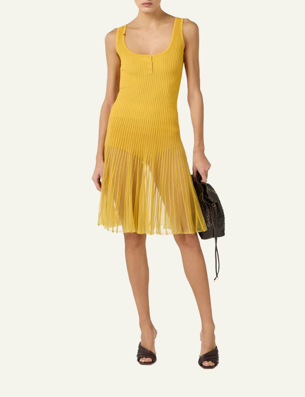 Elisabetta Franchi knit midi dress mustard yellow worn look