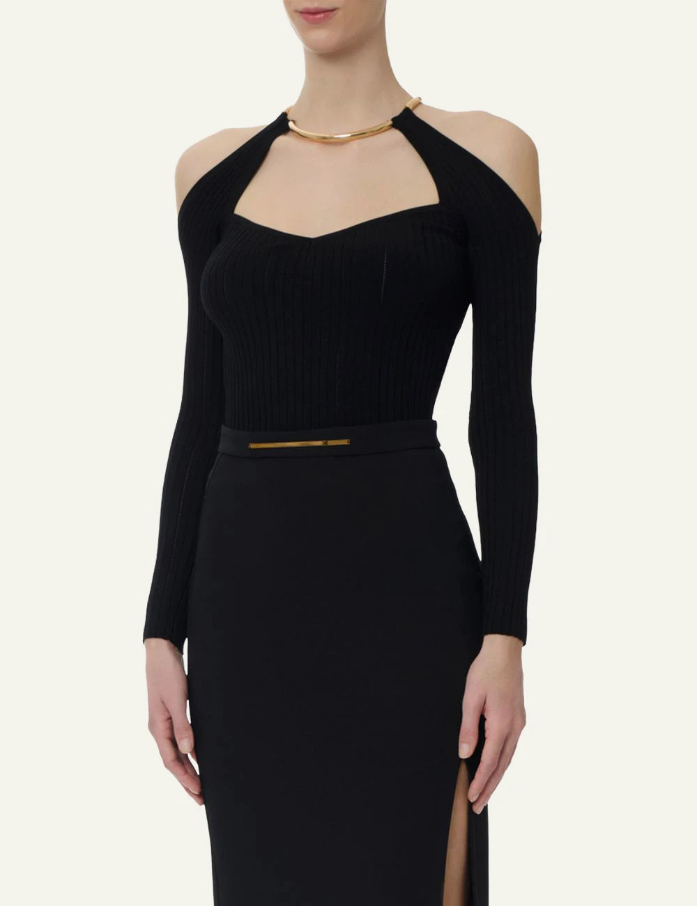 Elisabetta Franchi knit top black neckline gold detail