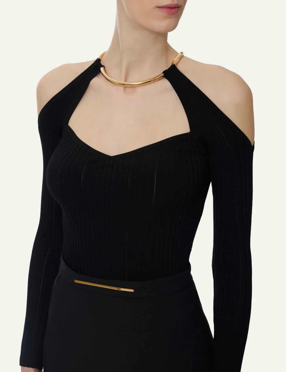 Elisabetta Franchi knit top black front view