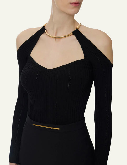 Elisabetta Franchi knit top black front view