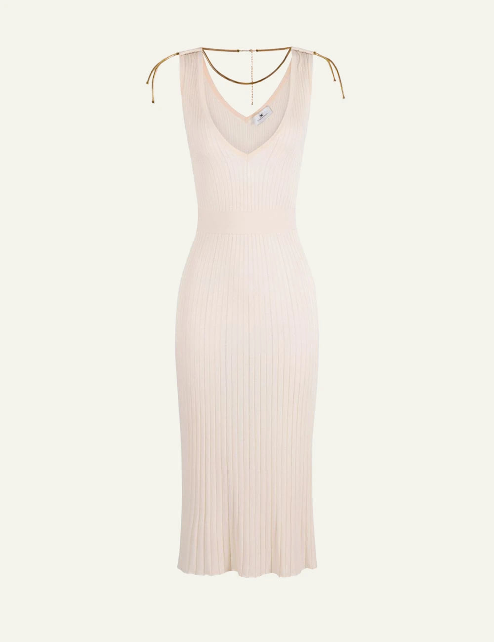 Elisabetta Franchi midi knit dress cream front view