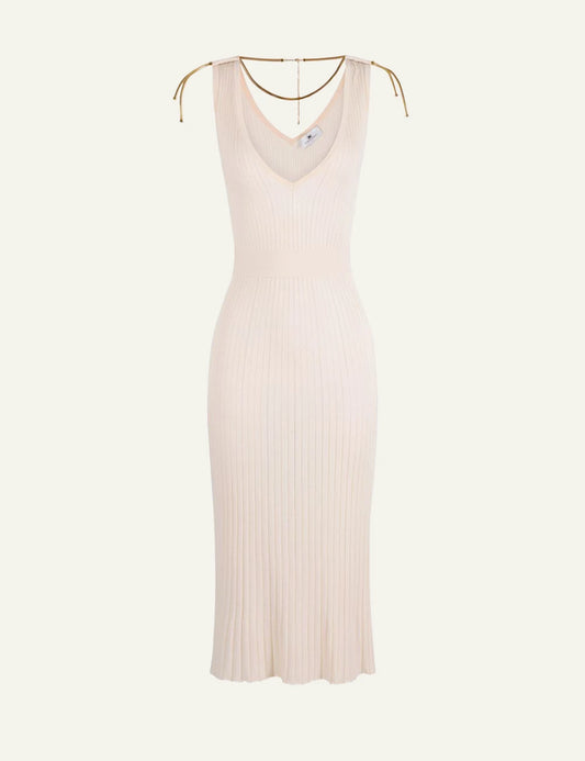 Elisabetta Franchi midi knit dress cream front view