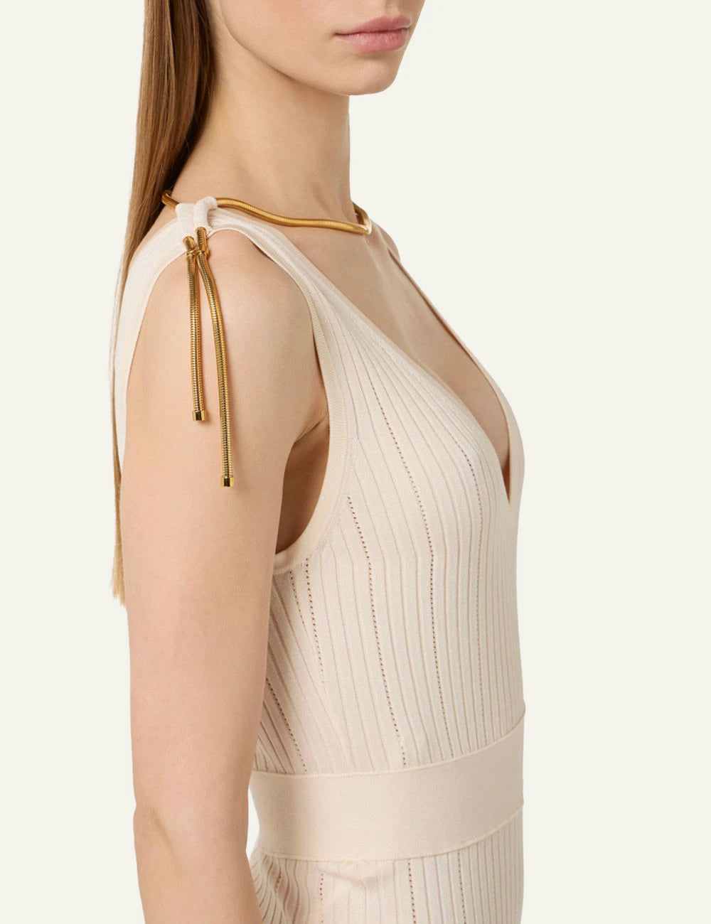 Elisabetta Franchi midi knit dress cream strap detail