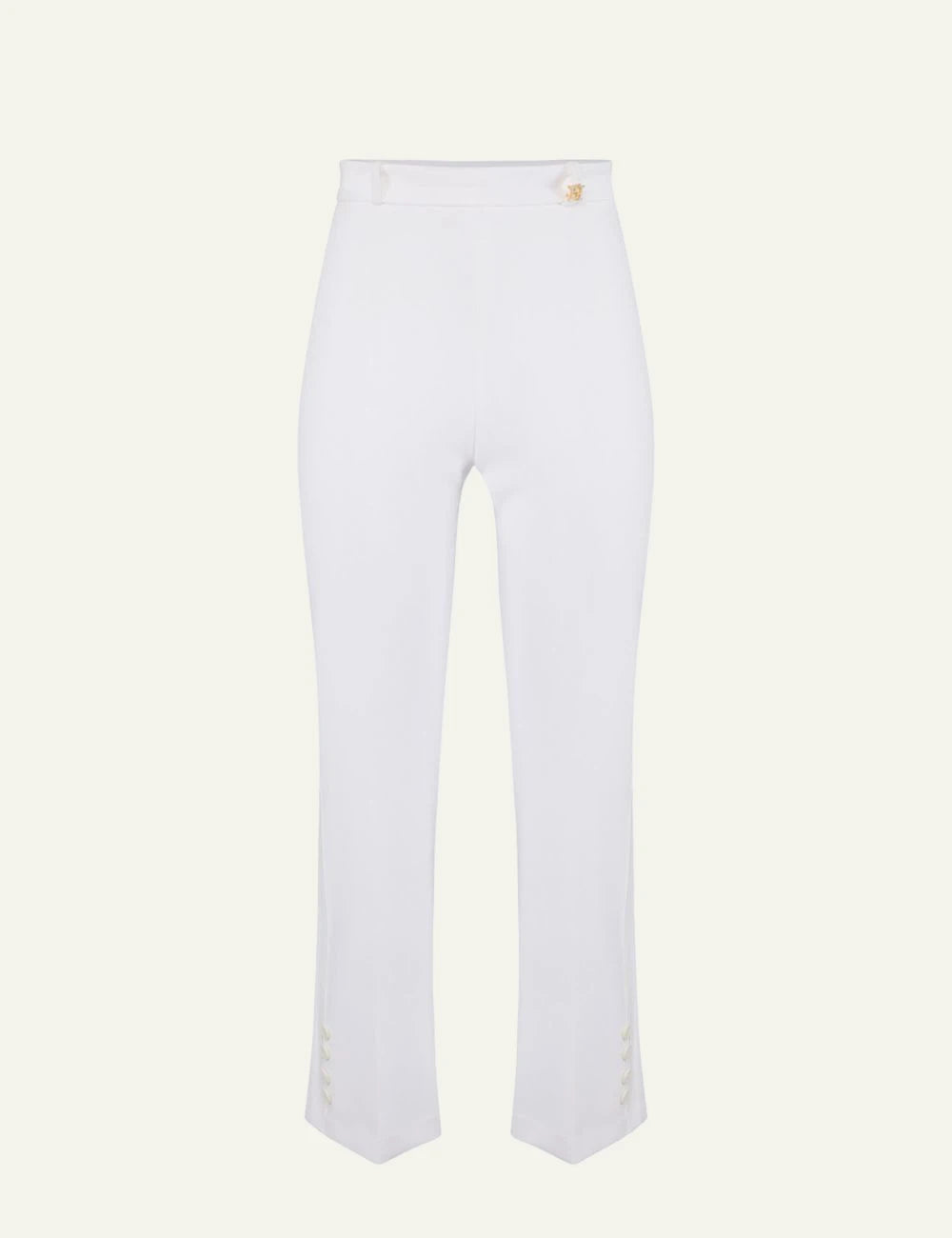 Elisabetta Franchi white tailored pants front view gold detail